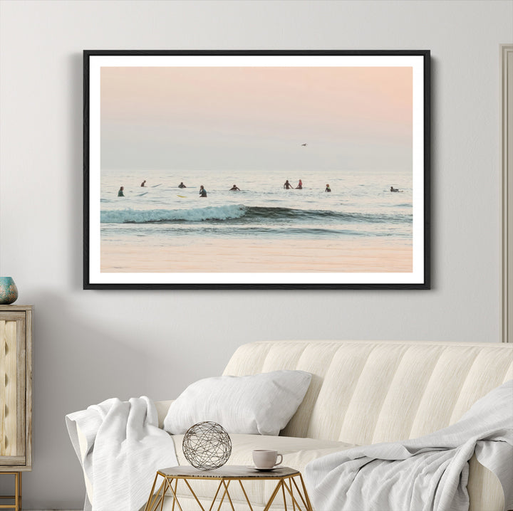 Pastel Ocean Wall Art Canvas Print, Framed Soft Sunset Art Picture Print, Calm Sea Perfect minimalist Decor
