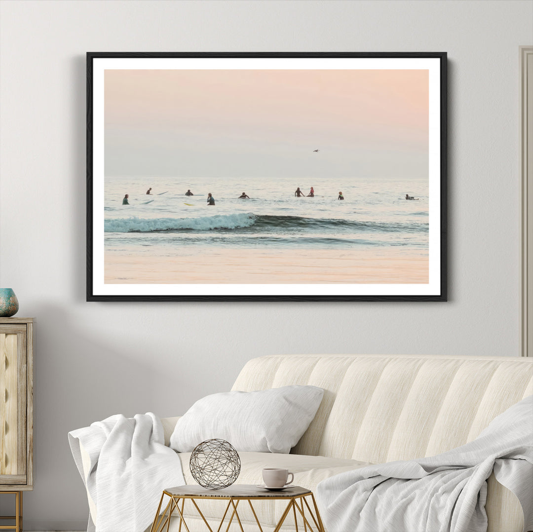 Pastel Ocean Wall Art Canvas Print, Framed Soft Sunset Art Picture Print, Calm Sea Perfect minimalist Decor