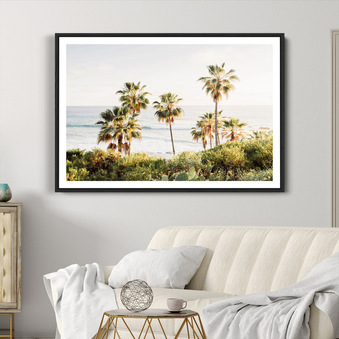 California Coast Wall Art Canvas Print, Framed Palm Trees Art Picture Print, Coastal Landscape Perfect Coastal Minimalist Decor