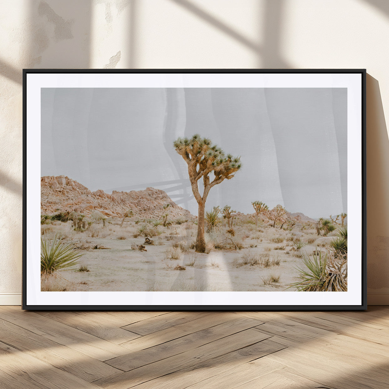 MGC-FP-36x24 - Joshua Tree Wall Art Canvas Print, Framed Neutral Desert Art Picture Print, Earthy Landscape Perfect Neutral Boho Decor Artwork