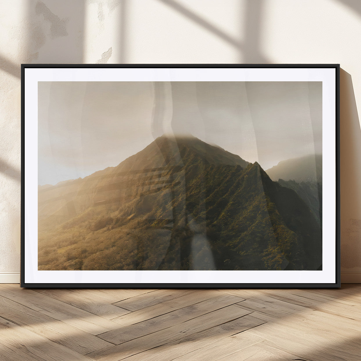 MGC-FP-36x24 - Golden Mountain Wall Art Canvas Print, Framed Misty Summit Art Picture Print, Rugged Landscape Perfect Moody Wilderness Decor Artwork