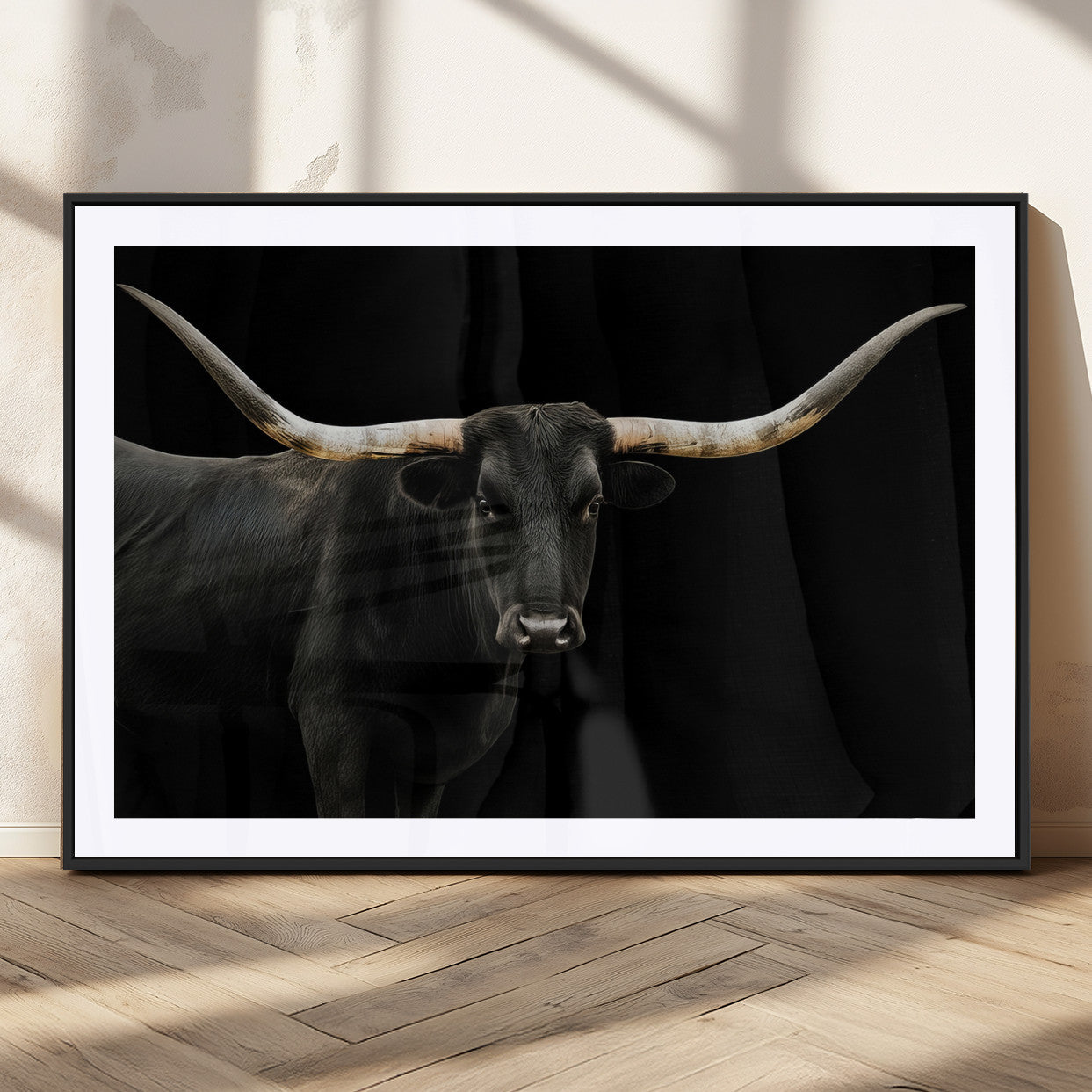 MGC-FP-36x24 - Longhorn Cattle Wall Art Canvas Print, Framed Texas Ranch Art Picture Print, Western Cow Perfect Farmhouse Decor Artwork