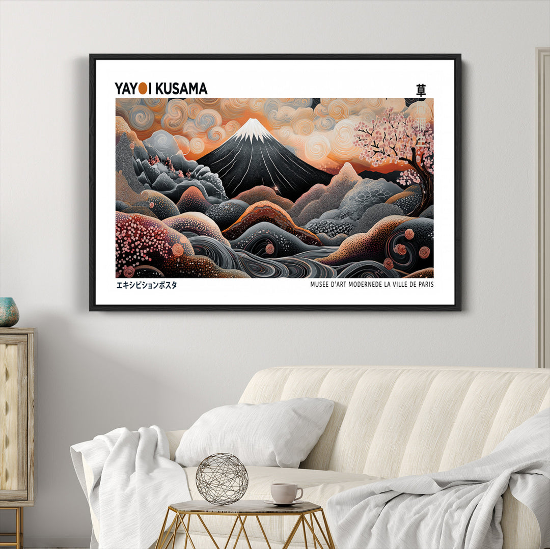 Modern Japanese Wall Art Print, Yayoi Kusama Wall Art Print, Abstract Mount Fuji Canvas Print Japanese Landscape Art Printing