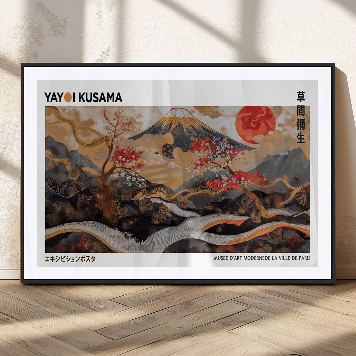MGC-FP-36x24 - Modern Japanese Wall Art Print Yayoi Kusama Canvas Wall Art Abstract Mount Fuji Canvas Print