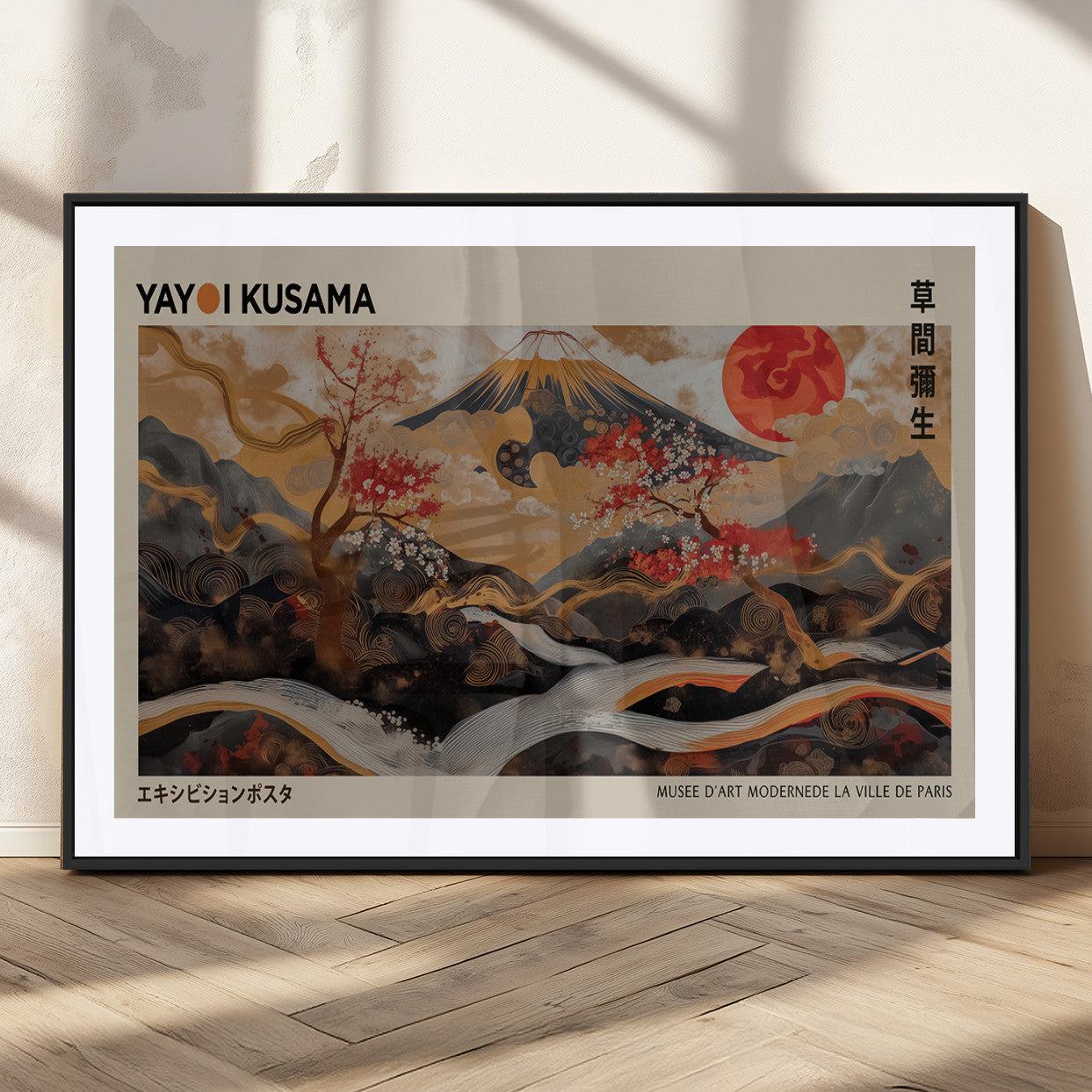 MGC-FP-36x24 - Modern Japanese Wall Art Print Yayoi Kusama Canvas Wall Art Abstract Mount Fuji Canvas Print