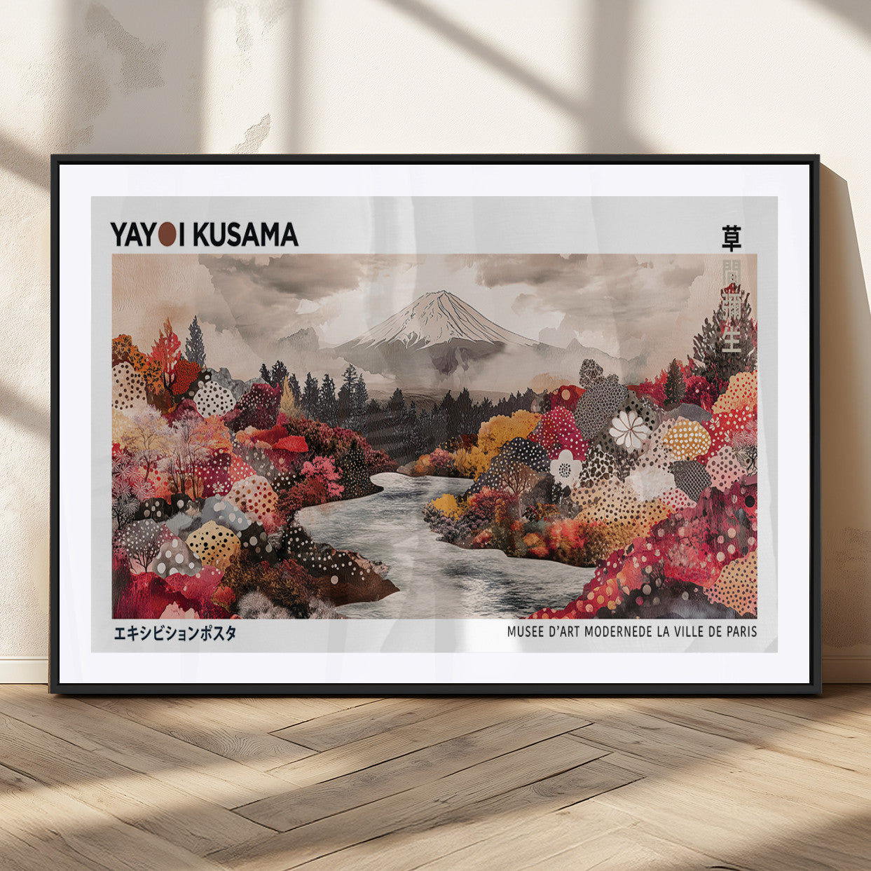 MGC-FP-36x24 - Modern Japanese Wall Art Print, Yayoi Kusama Canvas Wall Art, Abstract Mount Fuji Art Canvas Print,