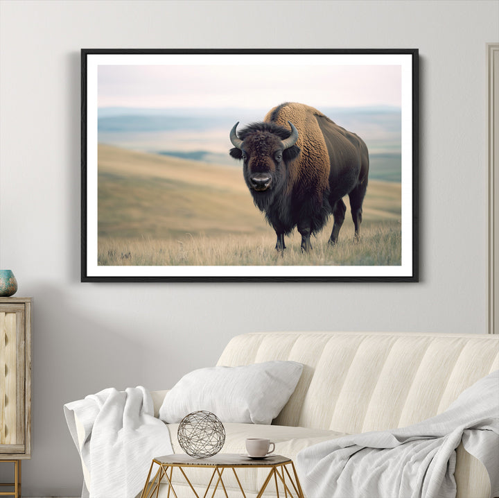 Bison Wall Art Wall Art Canvas Print, Buffalo Canvas Print Print, Framed American Bison Decor Art Print, Large Frontier Style Printing Perfect