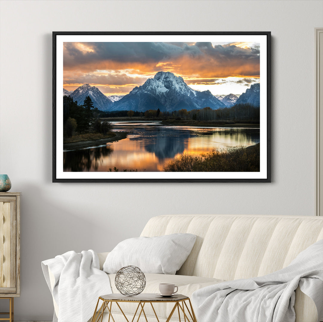 Mountain Sunset Wall Art Canvas Print, Framed Alpine Wilderness Art Picture Print, Golden Hour Perfect Wilderness Decor Artwork
