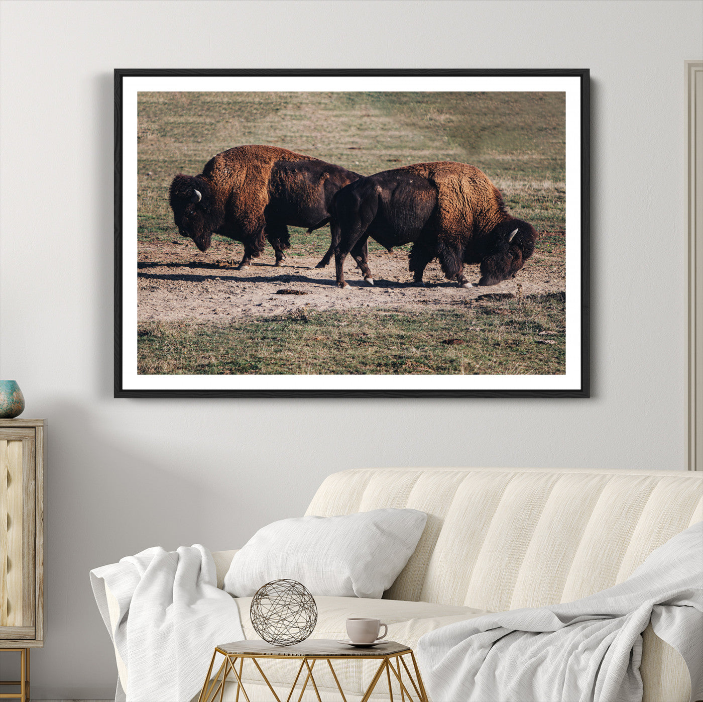 58141885-MGC-FP-36x24_Black-Bison Photography Wall Art Canvas Print, Framed Western Wildlife Art Picture Print, Modern Ranch Perfect Western Rustic Decor Artwork