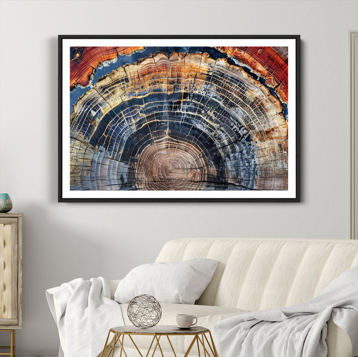 Tree Rings Canvas Wall Art Print, Framed Wood Texture Art Picture Print, Petrified Wood Perfect Modern Rustic Decor Artwork