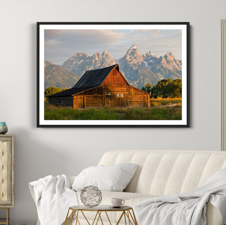 Rustic Barn Wall Art Canvas Print, Framed Western Landscape Art Picture Print, Farmhouse Style Perfect Rustic Farmhouse Decor Artwork