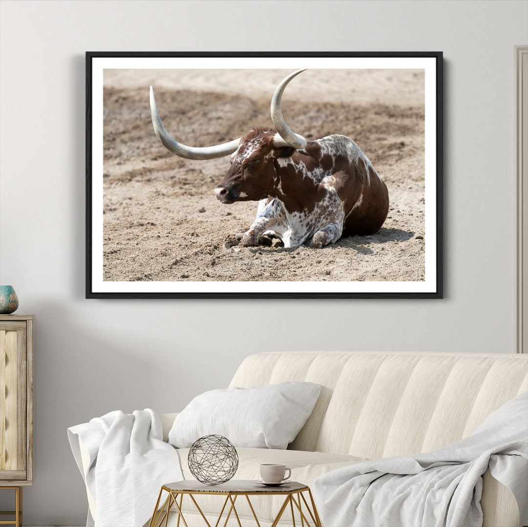 Texas Longhorn Wall Art Canvas Print, Framed Country Living Art Picture Print, Farmhouse Perfect Western Decor Artwork