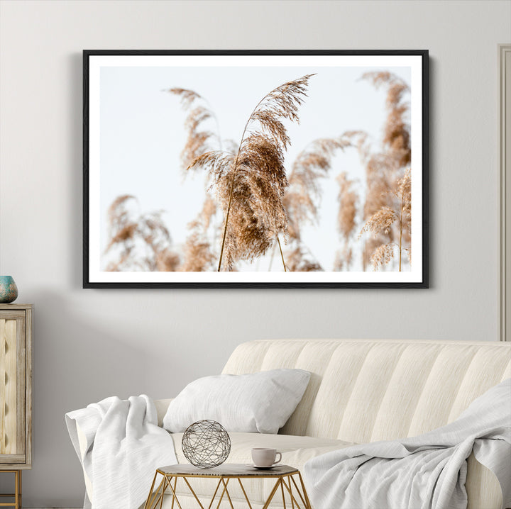 Pampas Grass Wall Art Canvas Print, Framed Neutral Tones Art Picture Print, Minimalist Nature Perfect Boho Decor Artwork