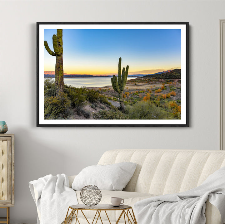 Saguaro Cactus Wall Art Canvas Print, Framed Desert Sunset Art Picture Print, Southwestern Perfect Southwestern Decor Artwork