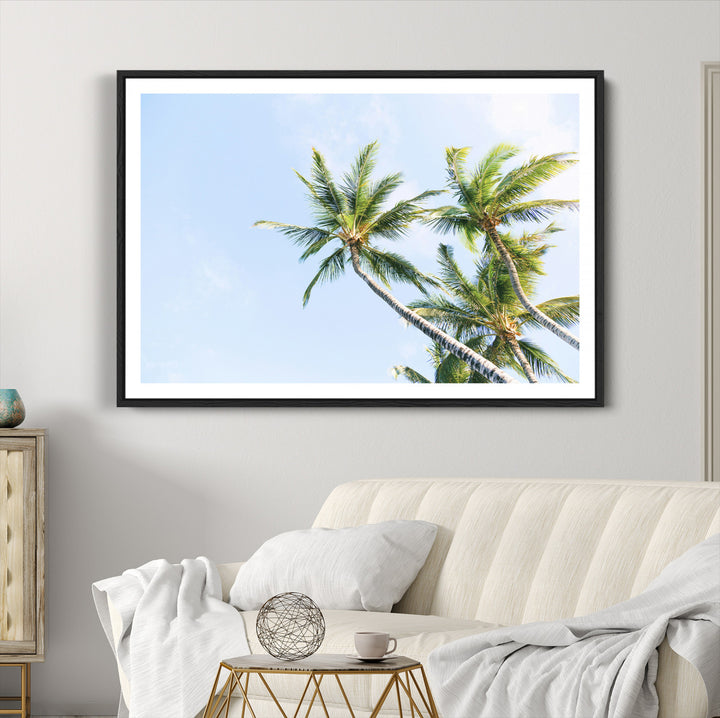 Palm Trees Wall Art Canvas Print, Framed Tropical Art Picture Print, Coastal Perfect Tropical Decor Artwork