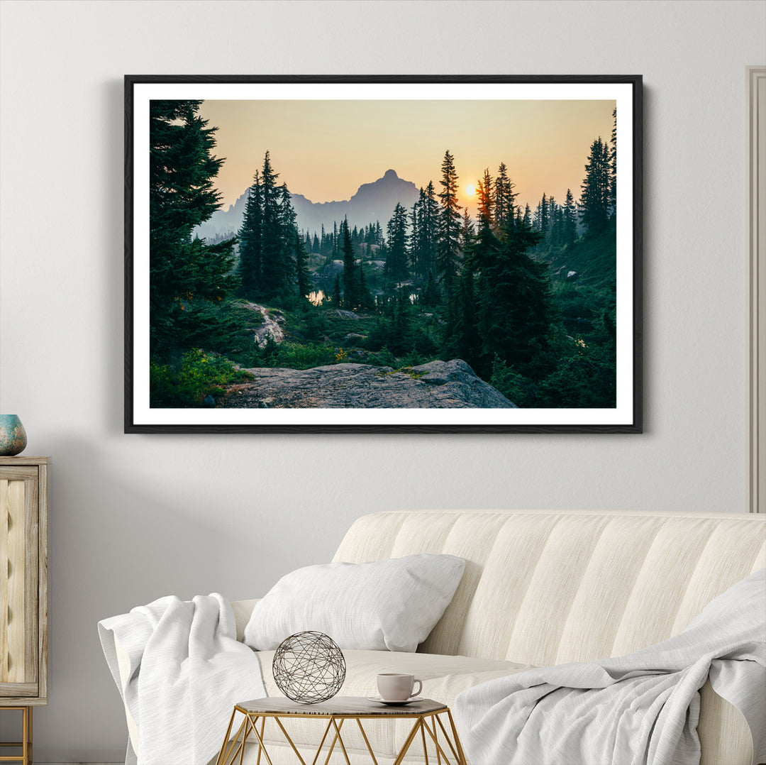 Mountain Wall Art Canvas Print, Framed Forest Serenity Art Picture Print, Mountain Perfect Rustic Decor Artwork