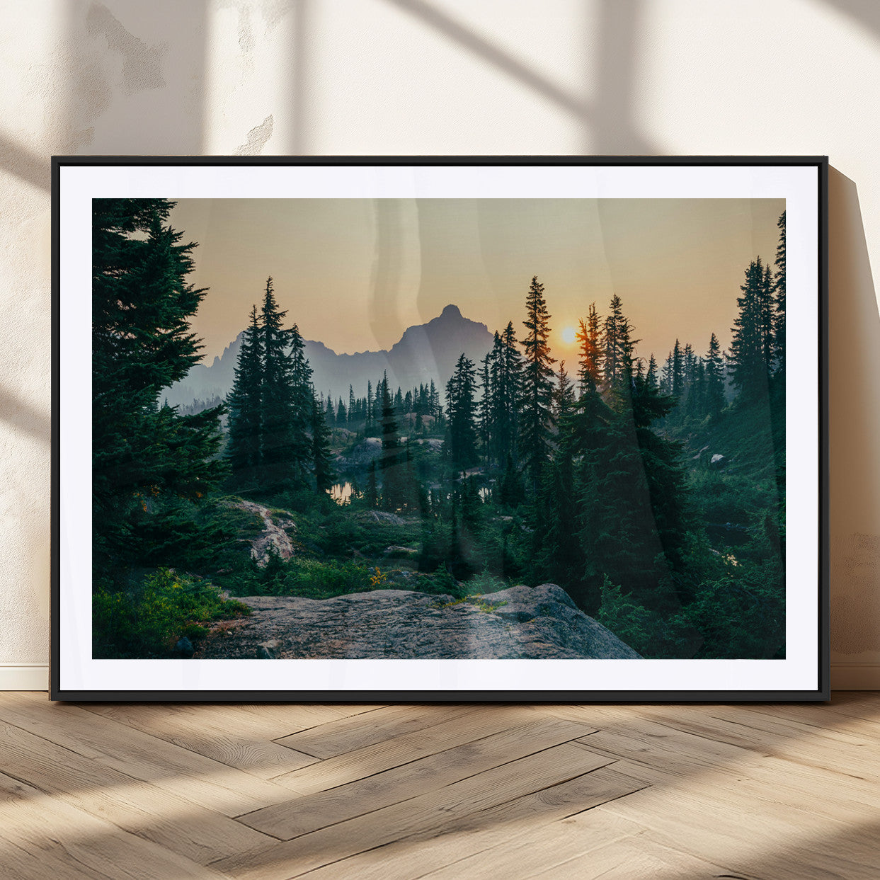 MGC-FP-36x24 - Mountain Wall Art Canvas Print, Framed Forest Serenity Art Picture Print, Mountain Perfect Rustic Decor Artwork
