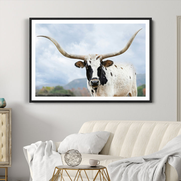 Texas Longhorn Wall Art Canvas Print, Framed Western Rustic Art Picture Print, Farmhouse Decor Perfect Farmhouse Decor Artwork