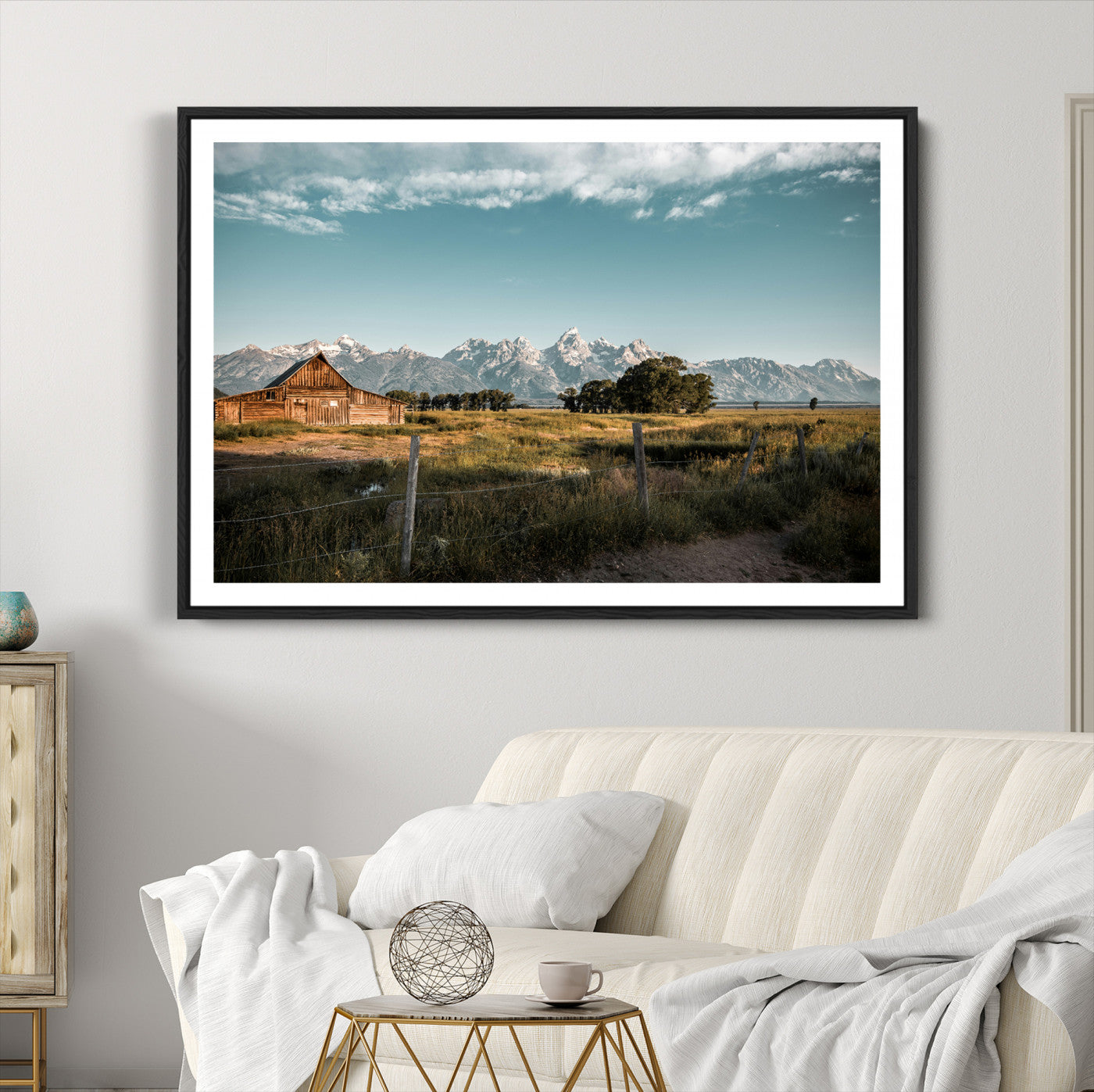92497443-MGC-FP-36x24-Rustic Farmhouse Wall Art Canvas Print – Framed Mountain Cabin Western Landscape Scene Artwork for Home Office