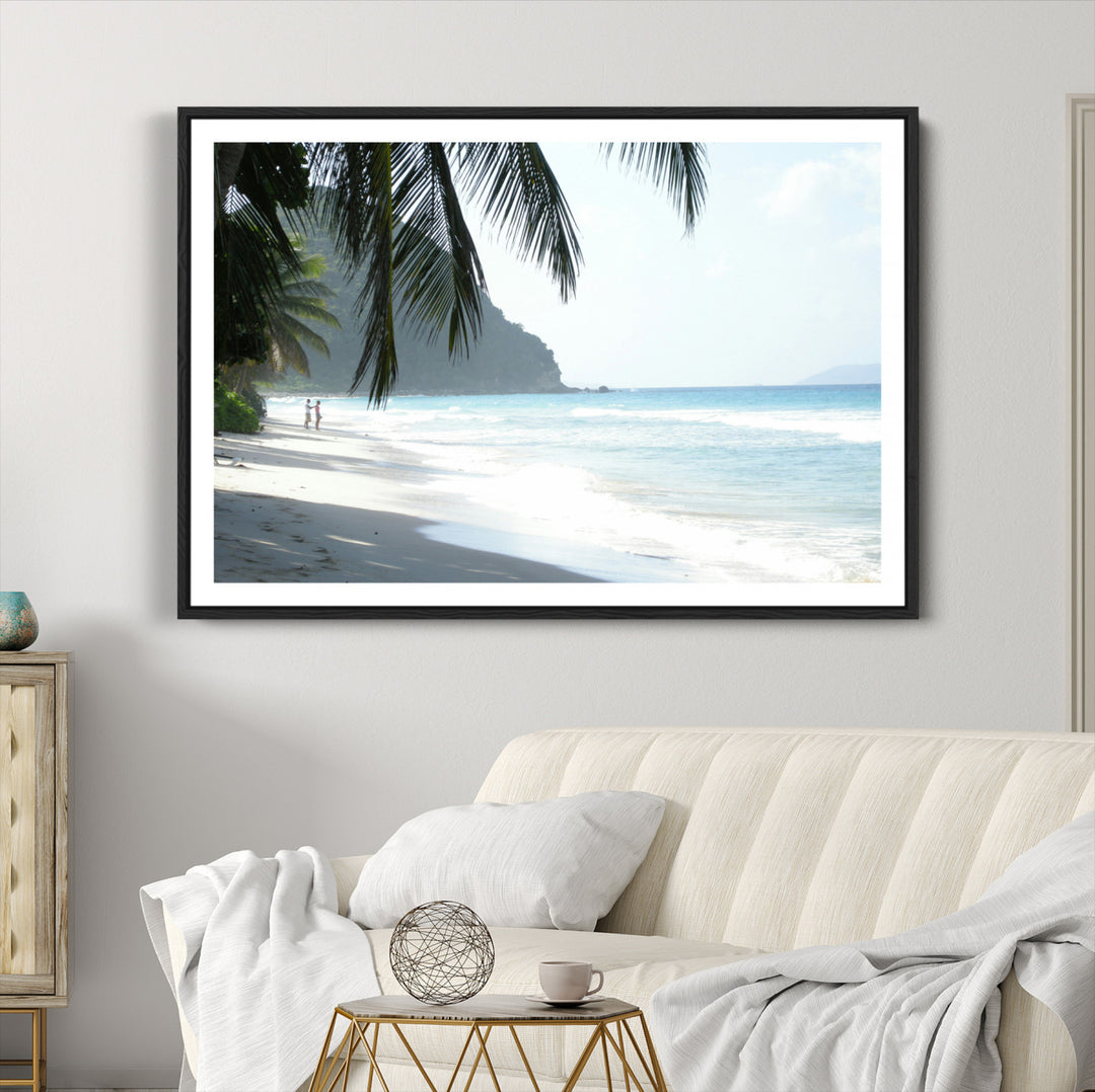 Tropical Beach Wall Art Canvas Print, Framed Serene Ocean Art Picture Print, Palm Tree Shadows Perfect Tropical Coastal Decor Artwork