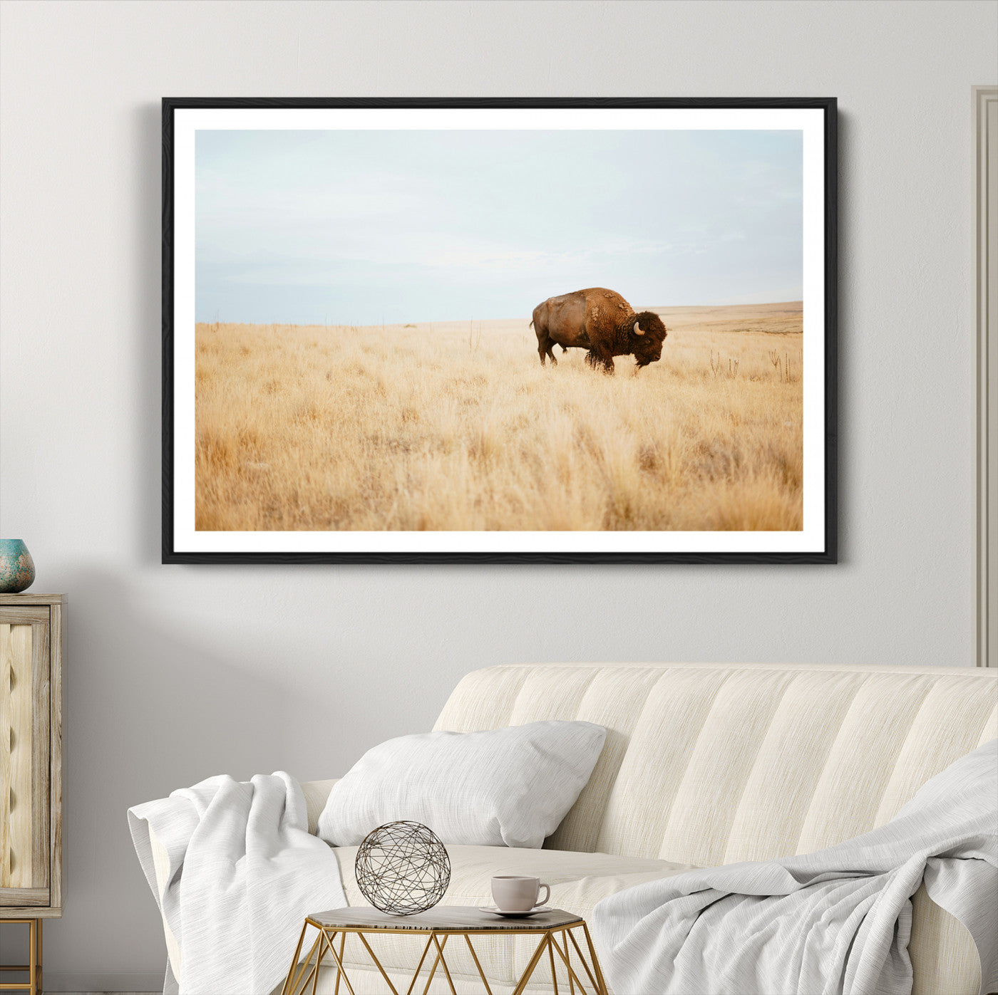 61392510-MGC-FP-36x24-Buffalo Wall Art Canvas Print – Framed Western Wildlife Rustic Prairie Scene Nature Artwork for Home Office