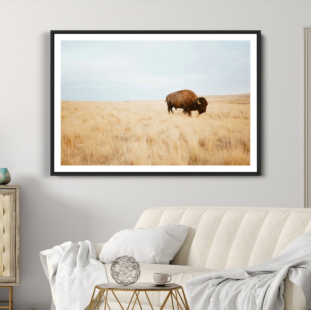 Buffalo Wall Art Canvas Print, Framed Western Wildlife Wall Decor Art Picture Print, Rustic Farmhouse Art Perfect Rustic Western Decor