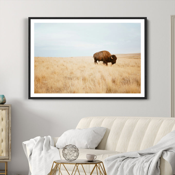 Buffalo Wall Art Canvas Print, Framed Western Wildlife Wall Decor Art Picture Print, Rustic Farmhouse Art Perfect Rustic Western Decor