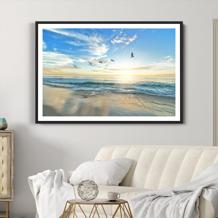 Minimalist Seaside Morning Glow Art Canvas Print, Golden Reflections Perfect Coastal Minimalist Decor Artwork