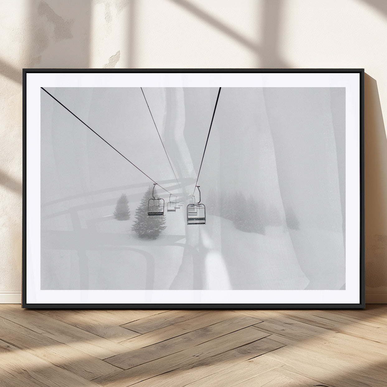 MGC-FP-36x24 - Ski Lift Wall Art Canvas Print, Framed Snowy Landscape Art Picture Print, Alpine Adventure Perfect Nordic Minimalist Decor Artwork