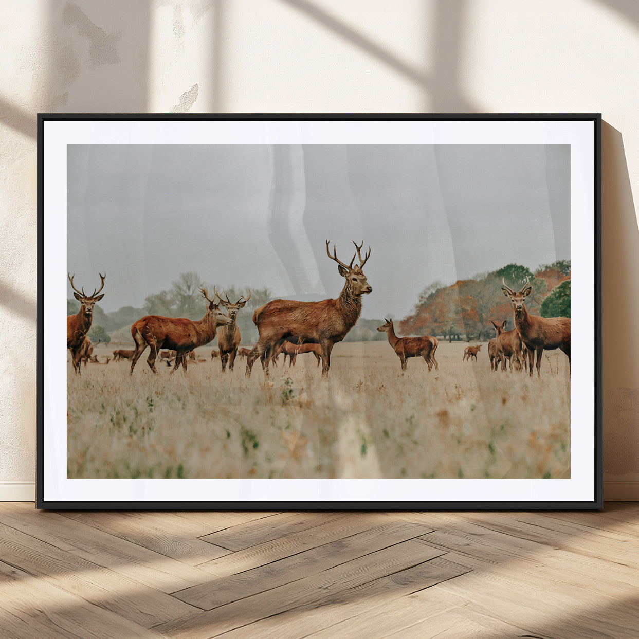 MGC-FP-36x24 - Rustic Deer Print Wall Art Canvas Print, Framed Autumn Nature Canvas Art Picture Print, Wildlife Art Print Perfect Rustic Wildlife Decor Artwork