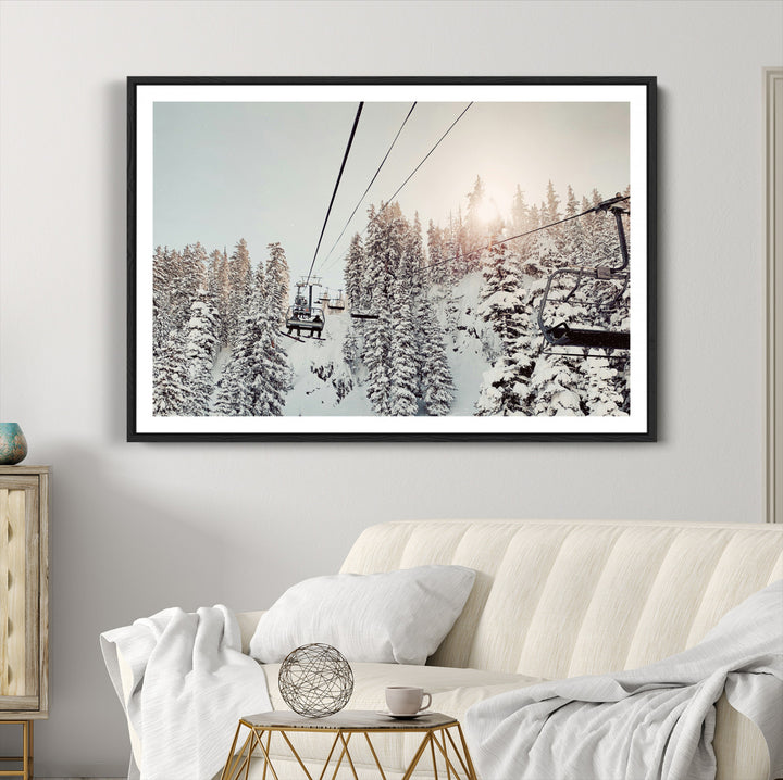 91534512-MGC-FP-36x24_Black-Frosty Pines Wall Art Canvas Print, Framed Cozy Cabin View Art Picture Print, Ski Lift Ride Perfect Rustic Lodge Decor Artwork