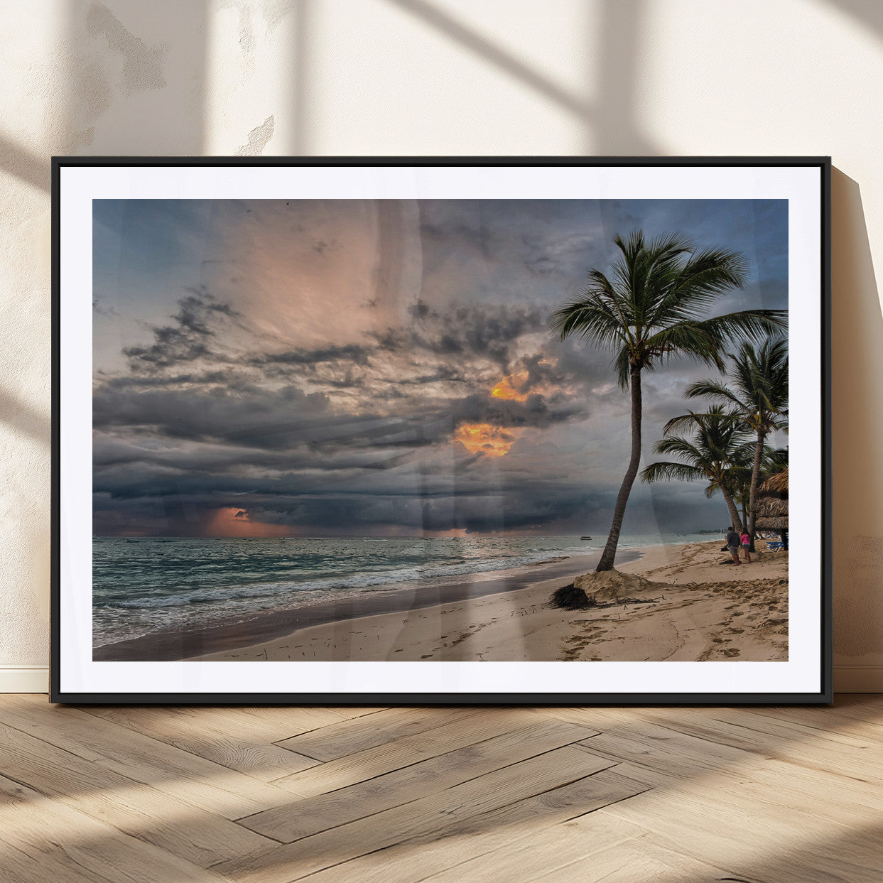 MGC-FP-36x24 - Tropical Storm Wall Art Canvas Print, Framed Moody Beach Art Picture Print, Dramatic Sky Perfect Tropical Coastal Decor Artwork