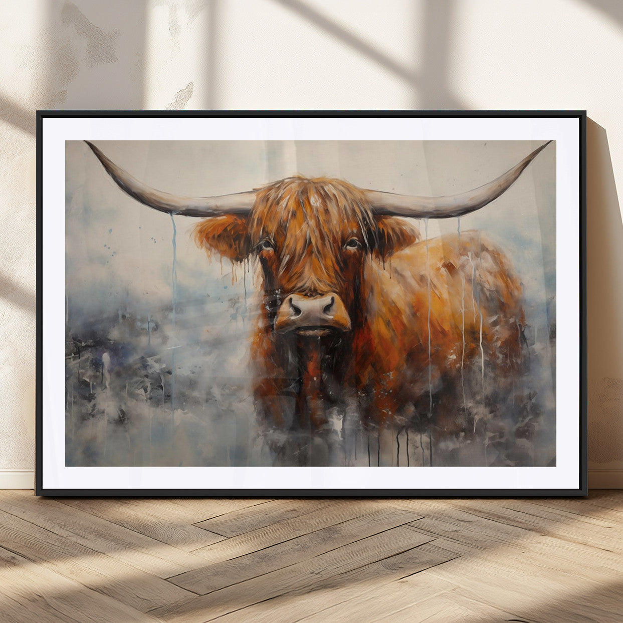 MGC-FP-36x24 - Scottish Highland Wall Art Canvas Print, Framed Longhorn Art Picture Print, Western Cow Perfect Farmhouse Decor Artwork