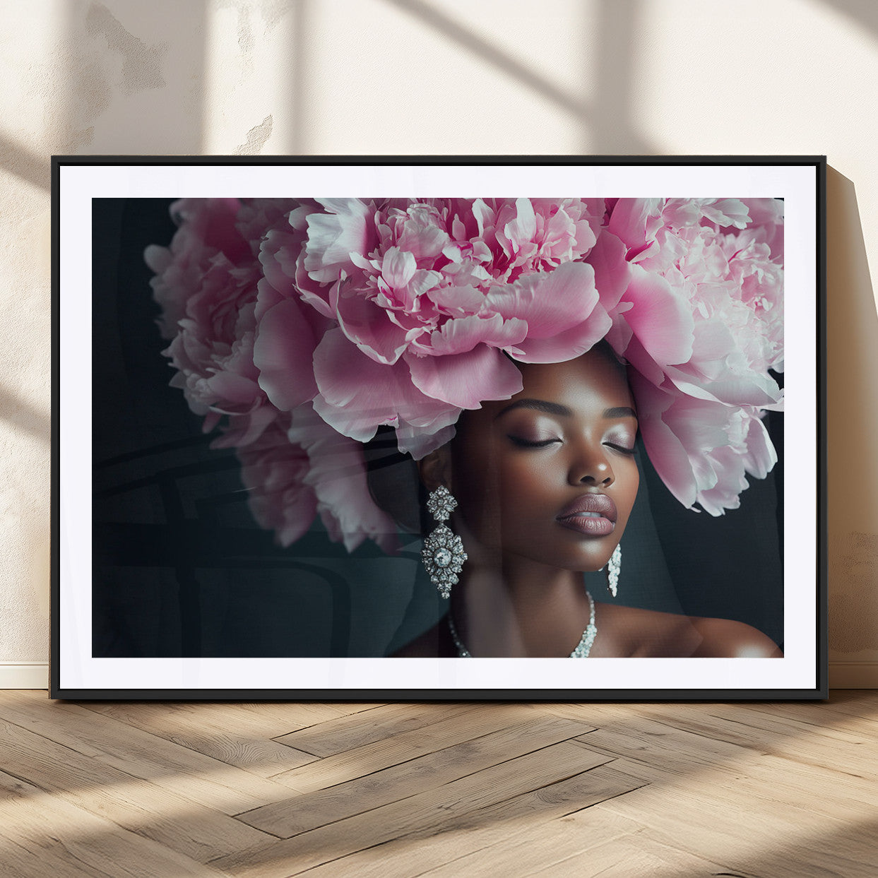 MGC-FP-36x24 - Black Beauty Petal Crown Wall Art Print Floral Petal Headpiece, Petal-Inspired Art, Floral Crown