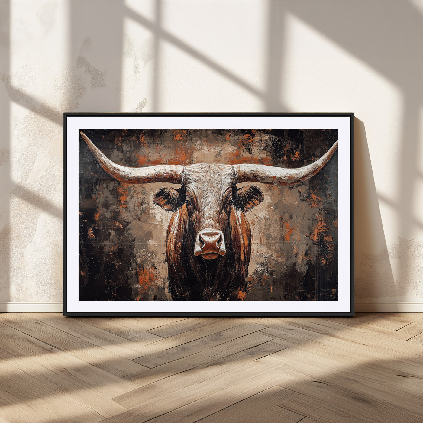 42732393-MGV-CV-36X24-Rustic Longhorn Bull Wall Art Canvas Print – Vintage Western Cattle Painting, Texas Steer Artwork for Ranch, Farmhouse or Cowboy Decor