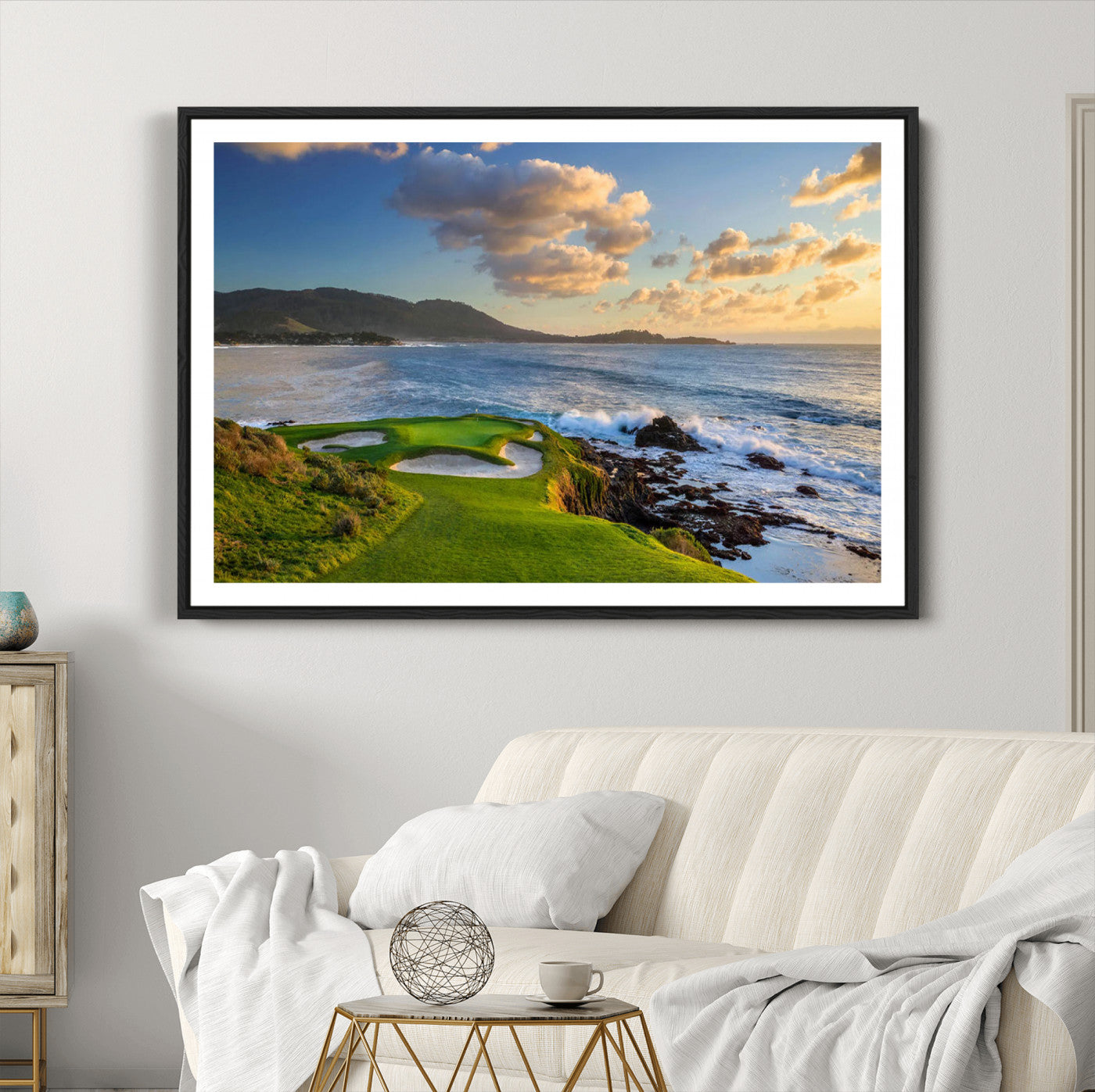 50107048-MGC-FP-36x24_Black-Pebble Beach Golf Links Wall Art Canvas Print – Iconic Coastal Golf Course Artwork, Perfect for Office, Man Cave, or Golf Lover’s Decor