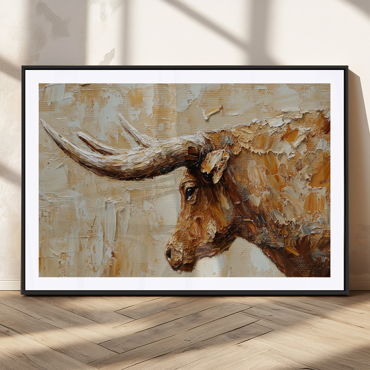 MGC-FP-36x24 - Rustic Longhorn Bull Wall Art Canvas Print – Vintage Western Cattle Painting, Texas Steer Artwork