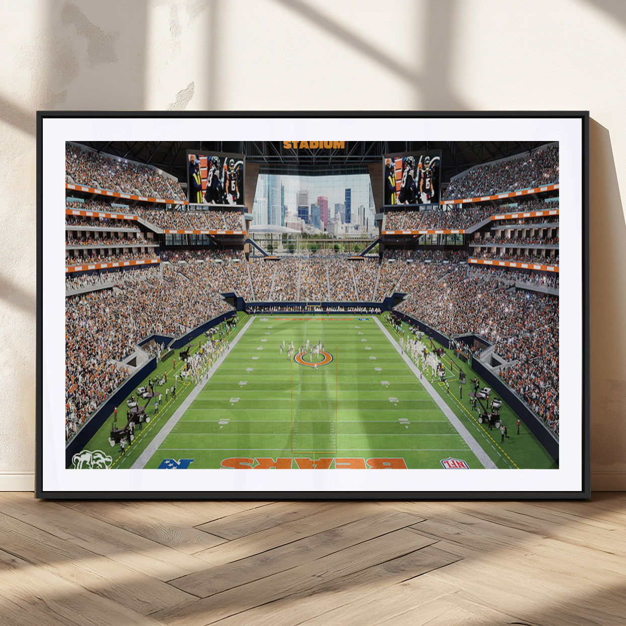 MGC-FP-36x24 - Chicago Bears Soldiers Field Wall Art Canvas Print – Framed Football Stadium Artwork for Sports