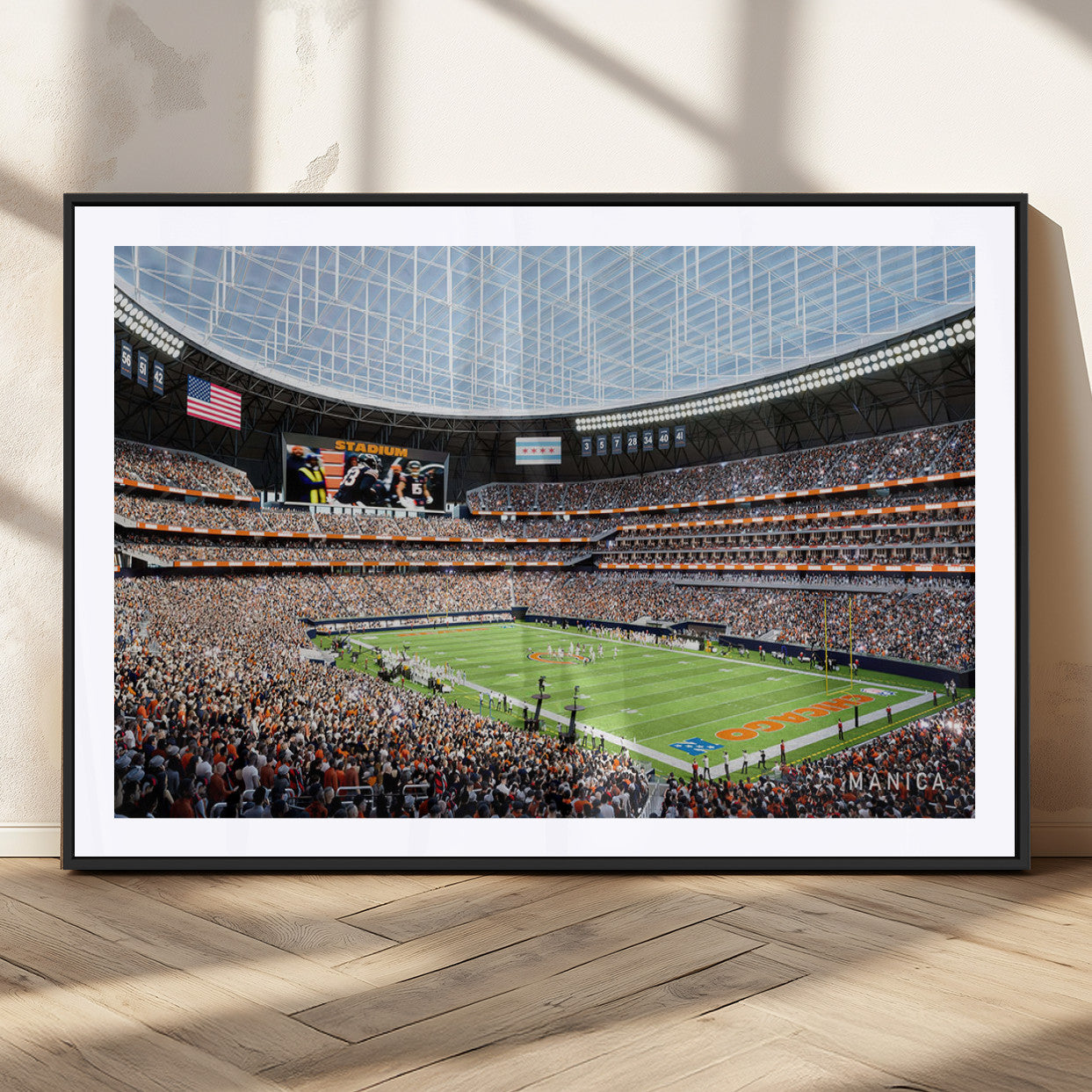 MGC-FP-36x24 - Chicago Bears Soldiers Field Wall Art Canvas Print – Framed Football Stadium Artwork for Sports