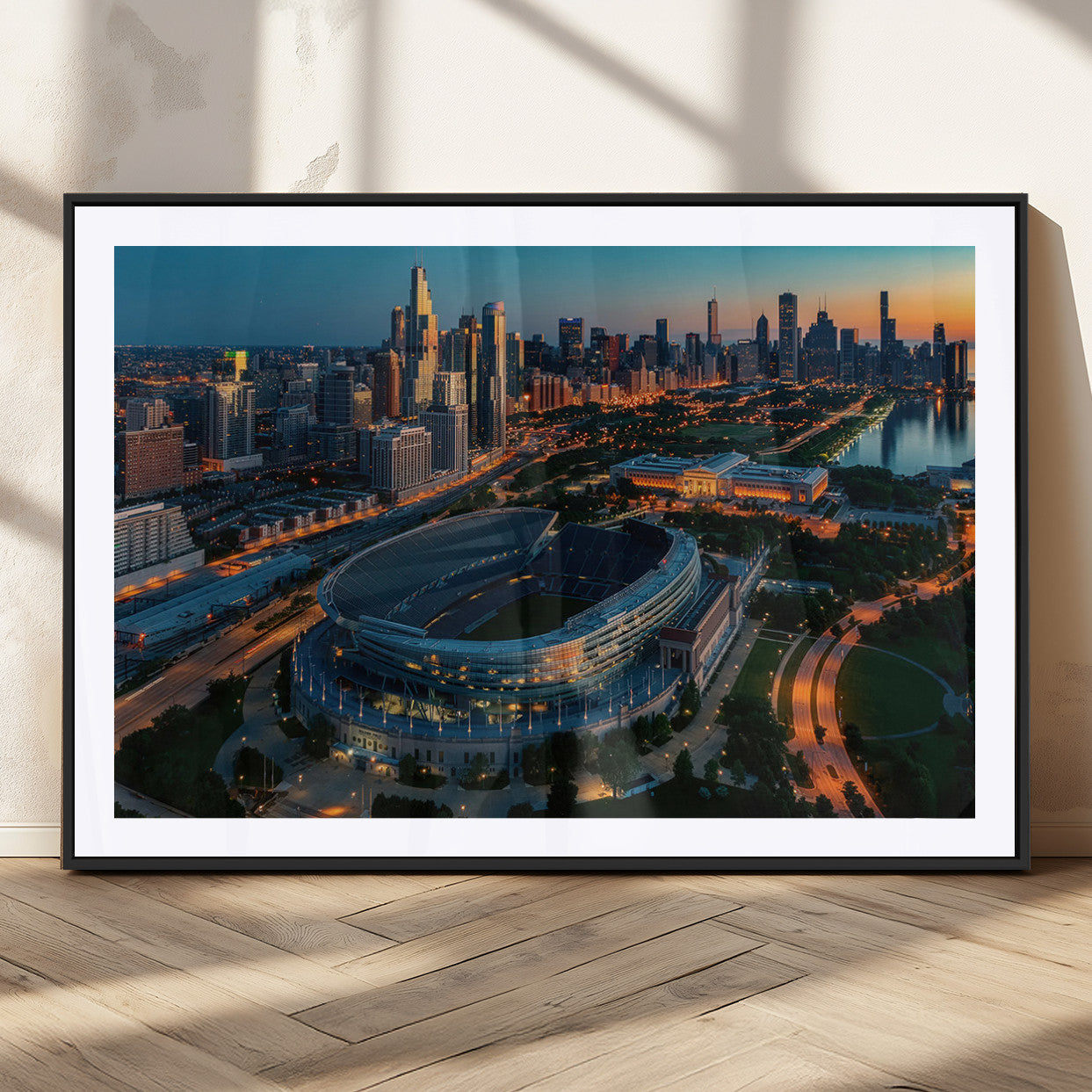 MGC-FP-36x24 - Chicago Bears Soldiers Field Wall Art Canvas Print – Framed Football Stadium Artwork for Sports