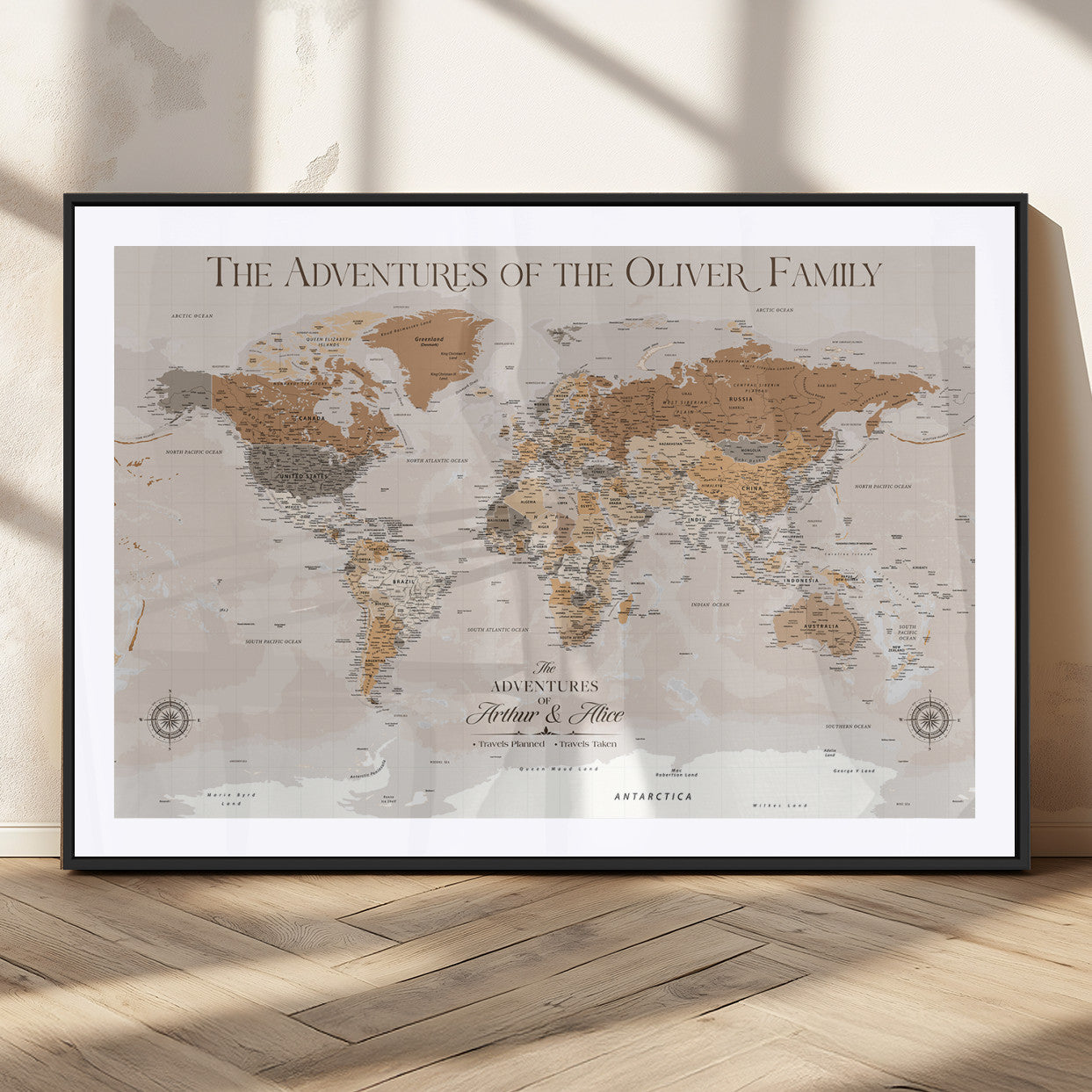 MGC-FP-36x24 - World Travel Map with Pins – Push Pin Maps of Where I've Been, Framed Wall Map for Travel Memories,