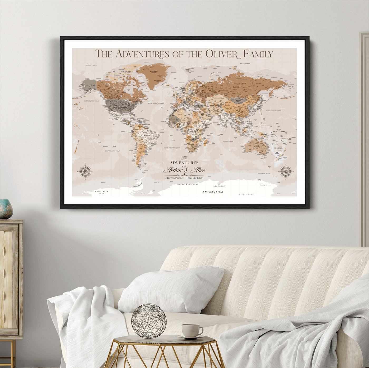 43101120-MGC-FP-36x24_Black-World Travel Map with Pins – Push Pin Maps of Where I've Been, Framed Wall Map for Travel Memories, Old Style Decorative World Map - H10