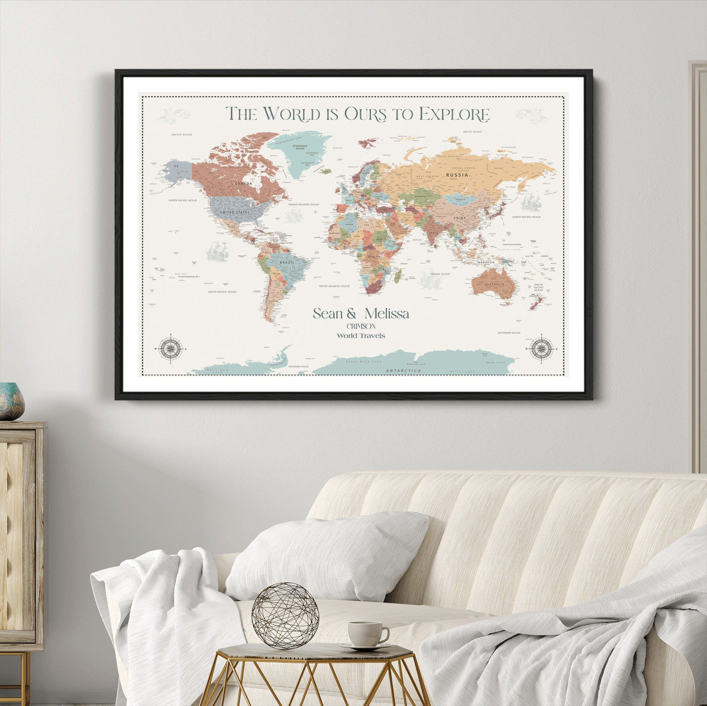 -Personalized Push Pin World Map Canvas – Custom Framed Travel Tracker Wall Art, Large Adventure Map with Pins for Home, Office