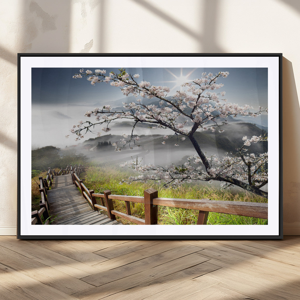 MGC-FP-36x24 - Sakura Cherry Blossom Pathway Canvas Wall Art – Tranquil Walk Through Blossoming Nature – Ready to