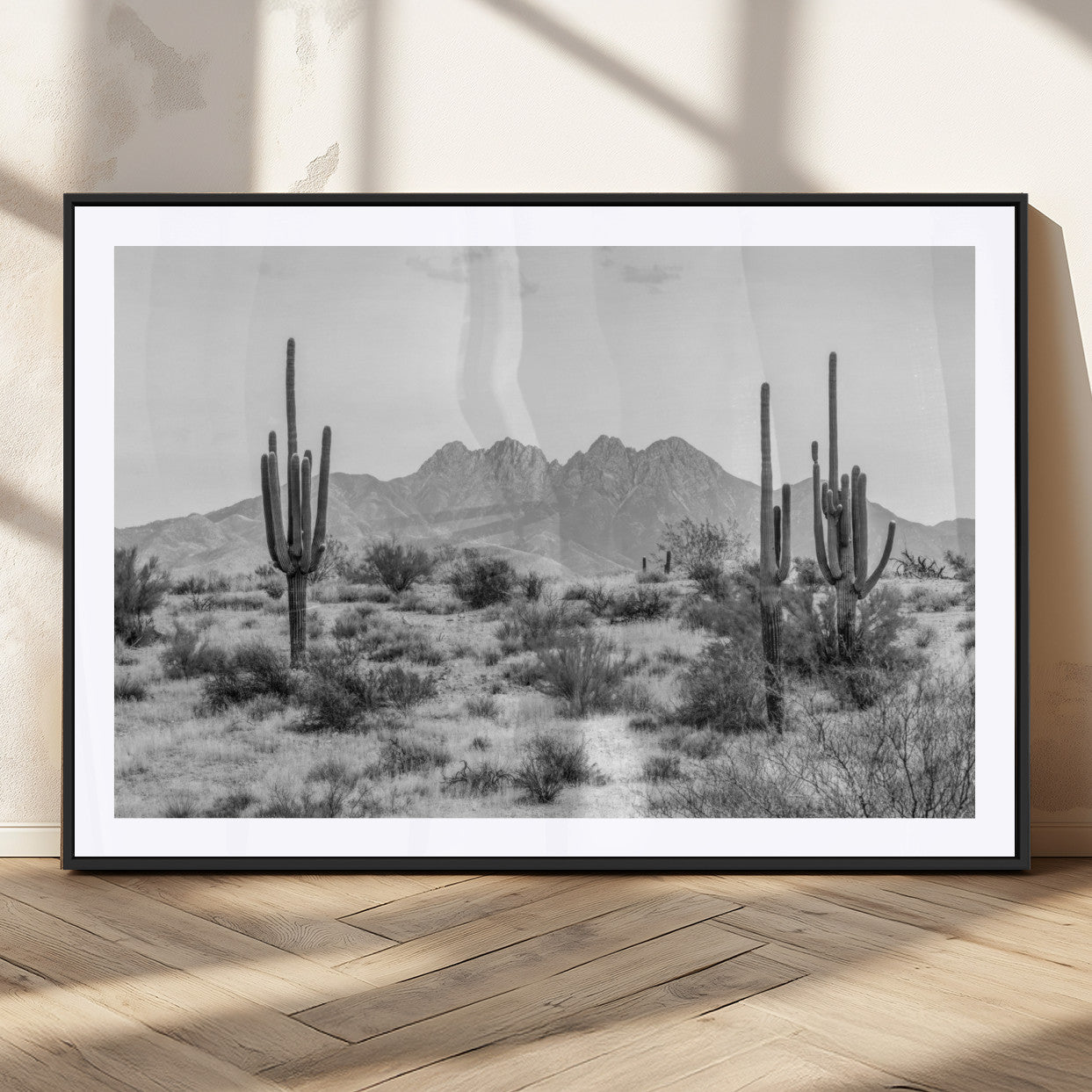 MGC-FP-36x24 - Black White Arizona Desert Canvas Wall Art Cactus Farmhouse Wall Art