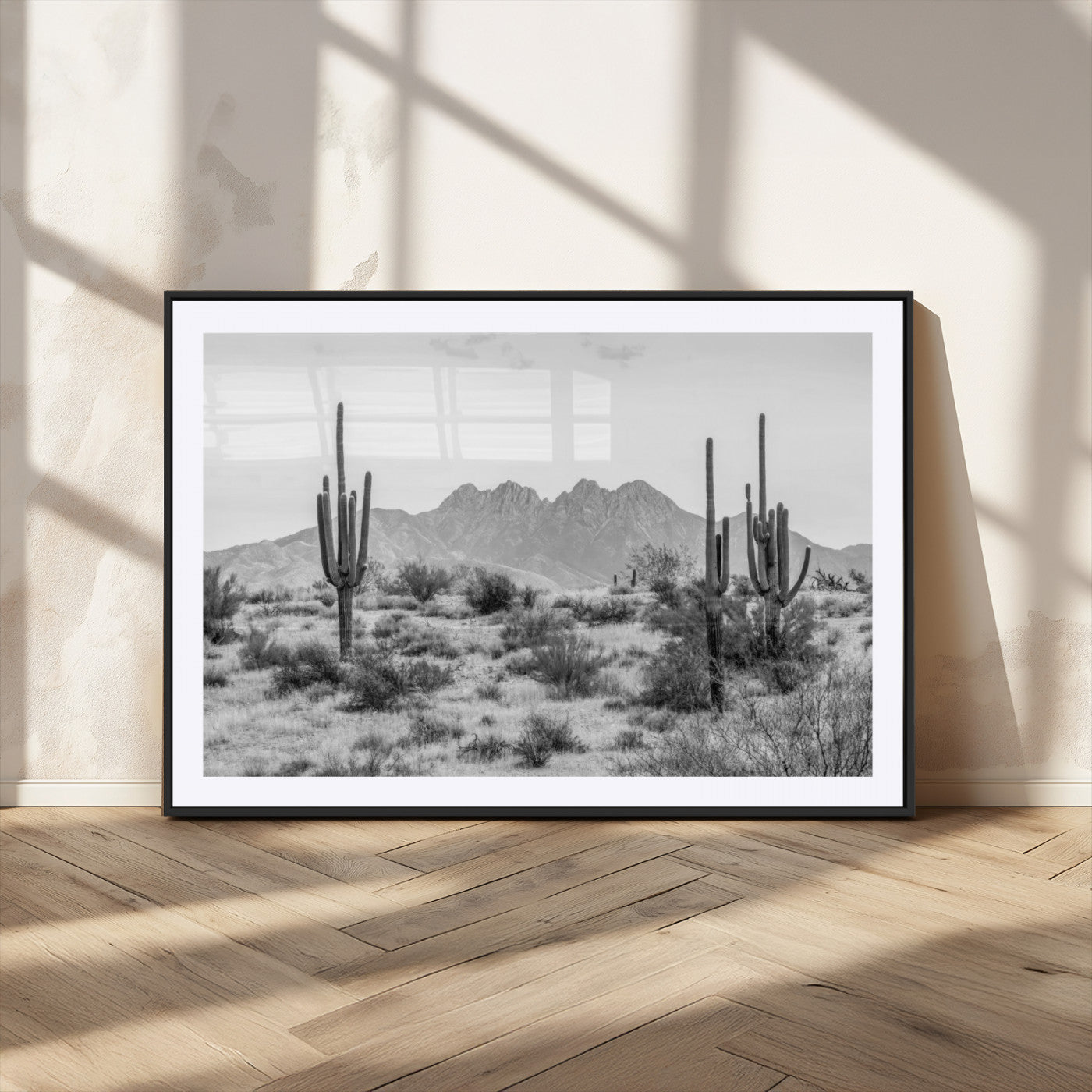 97436PHN-MGV-CV-36X24-Black White Arizona Desert Canvas Wall Art Cactus Farmhouse Wall Art