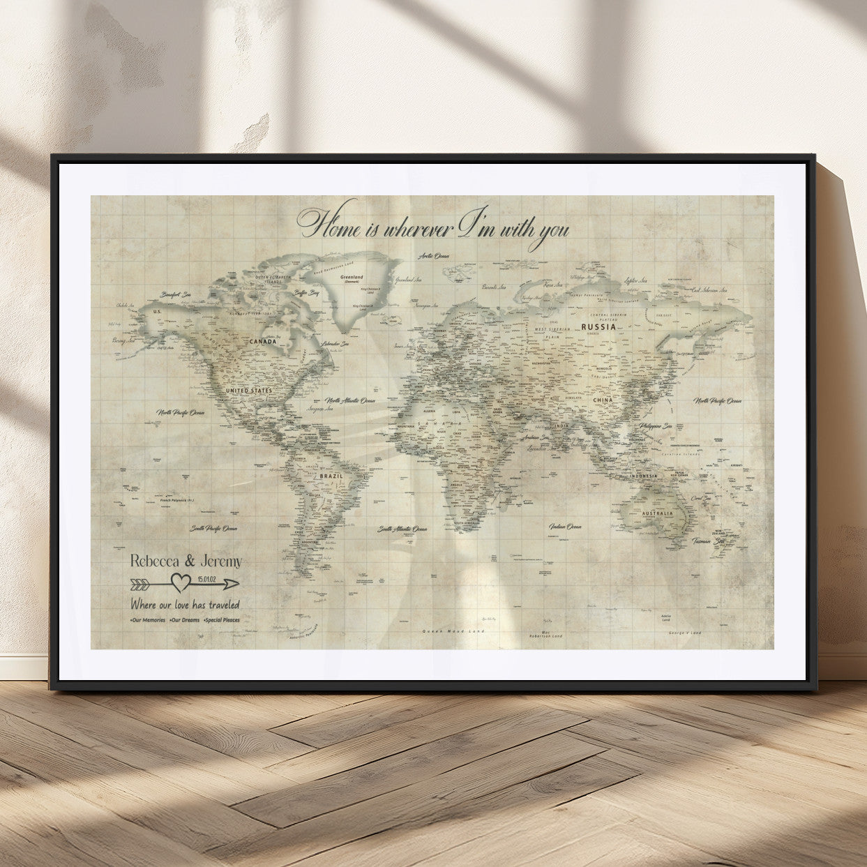MGC-FP-36x24 - Personalized World Map Wall Art Canvas Print – Custom Push Pin Travel Map for Couples, Families, or Office Décor