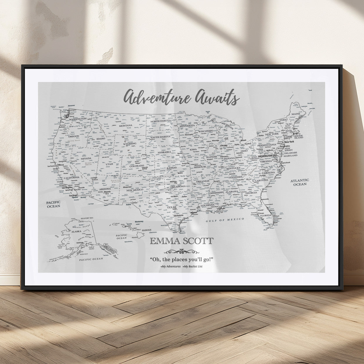 MGC-FP-36x24 - Personalized US Map Wall Art Canvas Print – Custom Push Pin Travel United States US Map for Couples, Families, or Office Décor