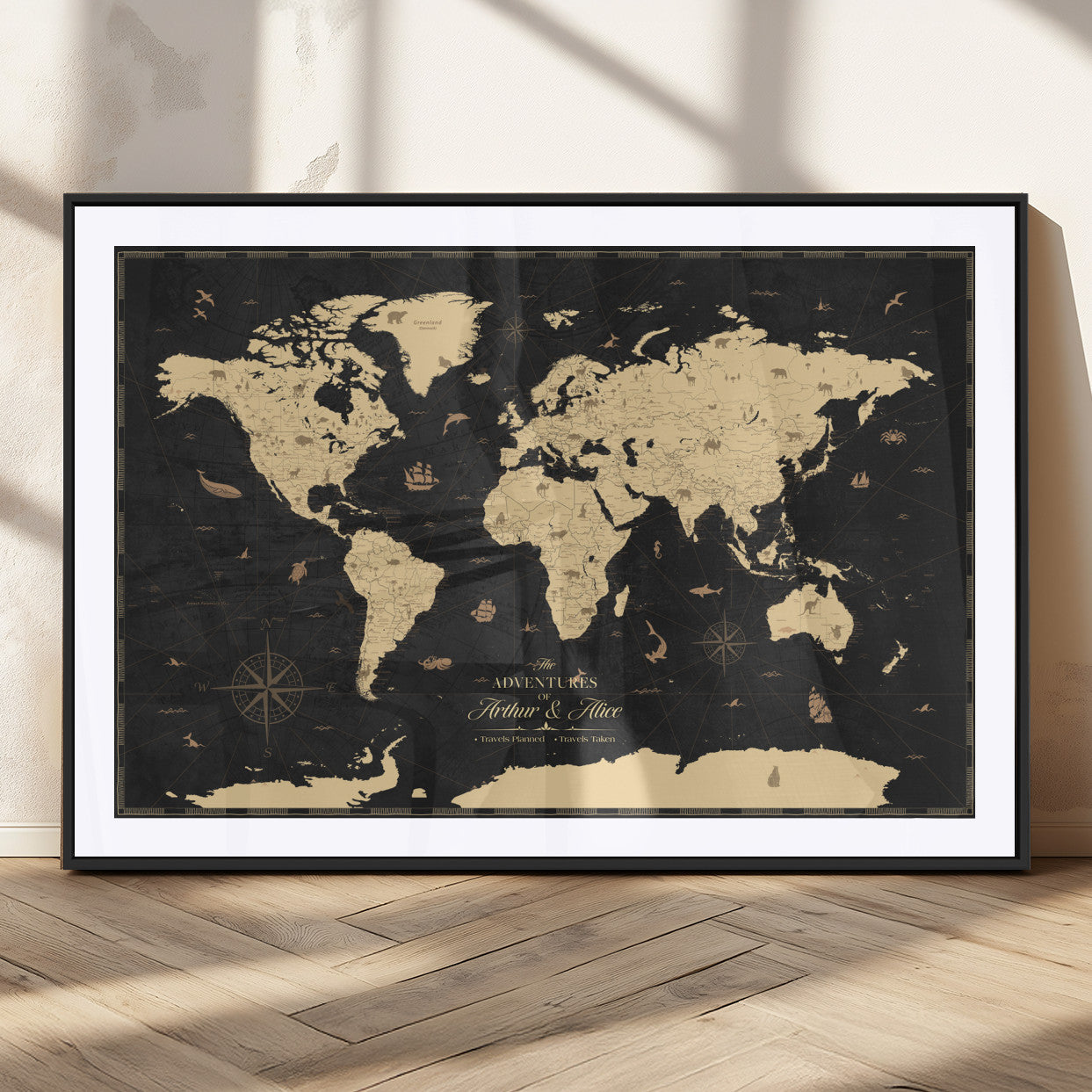 MGC-FP-36x24 - Personalized World Map Wall Art Canvas Print – Custom Push Pin Travel Map for Couples, Families, or Office Décor