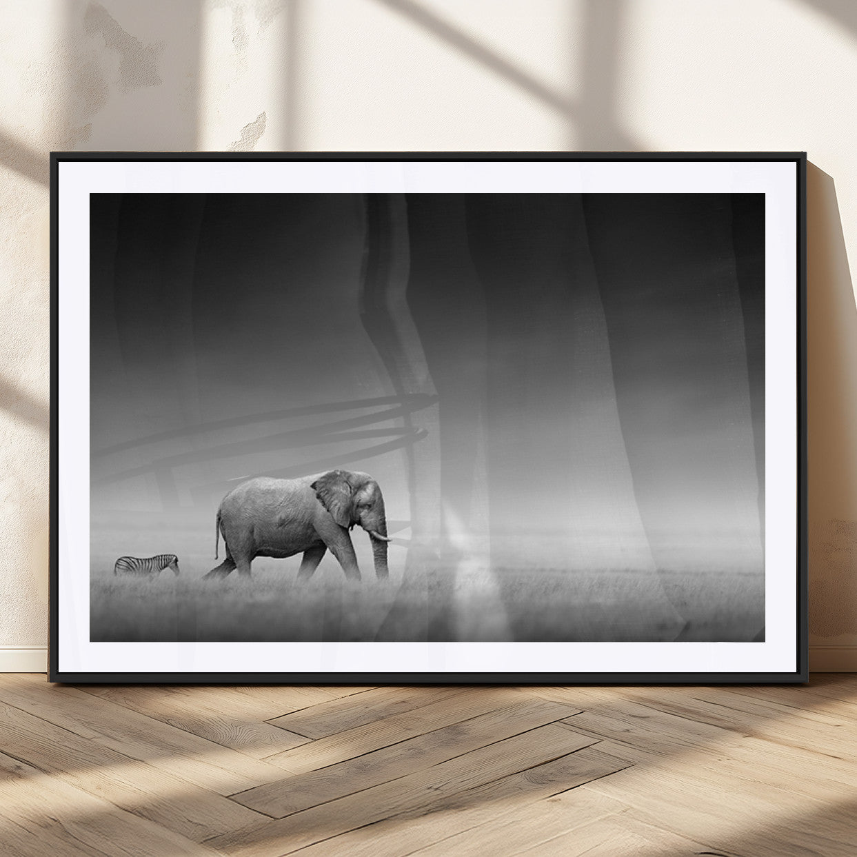 MGC-FP-36x24 - Elephand and Zebra Wall Art Canvas Print, Modern Artwork